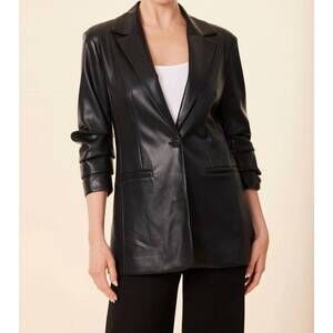 NEW DOLCE CABO leather ruched sleeve blazer in black